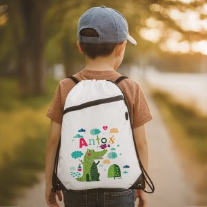 Personalizowany worek ze sznurkami z barwną grafiką na WF i basen.