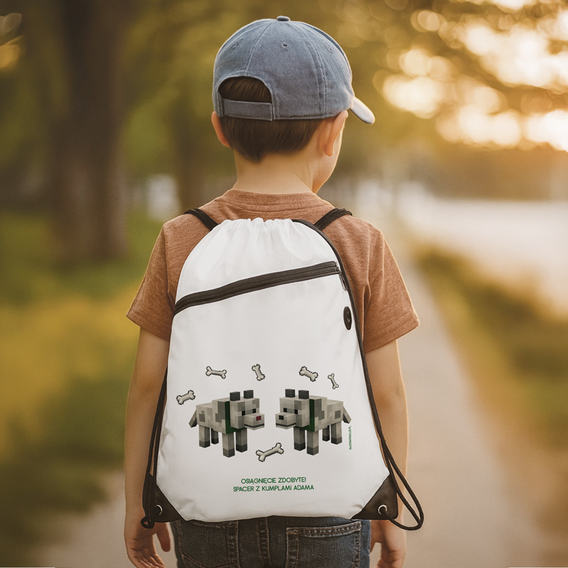 Worek dla ucznia z motywem minecraft i imieniem.