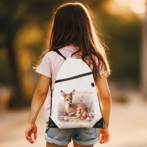 Worek z kieszonką z imieniem i motywem dla dziewczynki