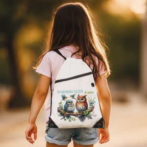 worek-sowy Worek z imieniem dla ucznia do szkoły.