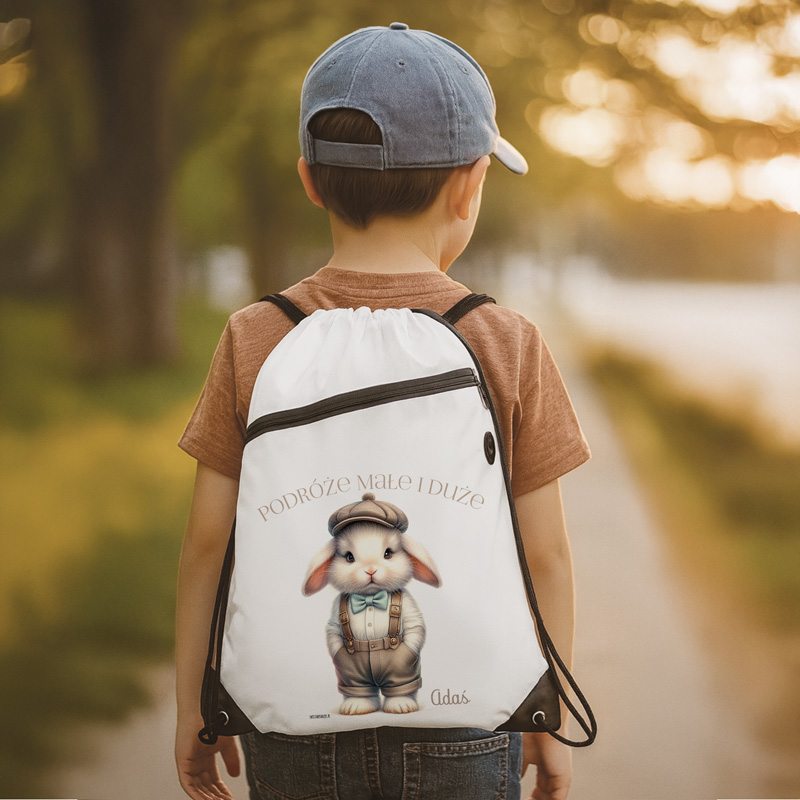 Worek sportowy z uroczym nadrukiem i imieniem dziecka.