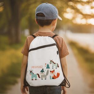 Worek sportowy z imieniem i kolorowym nadrukiem.