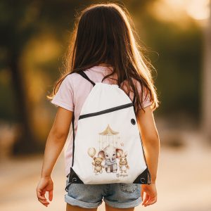 worek-zwierzatka-boho Plecak worek ze sznurkami z personalizacją w postaci imienia i nadrukiem.