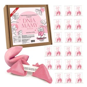 Różowe ciasteczka wróżbiarskie z opakowaniem na Dzień Mamy, zawierające 20 sztuk.