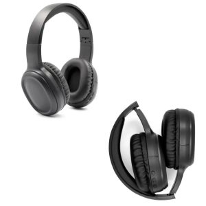 czarne-sluchawki-bezprzewodowe.jpg Czarne słuchawki nausznikowe, składane, z miękkimi nausznikami i prostym designem.