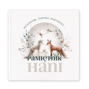 pamietnik-na-zapiski-i-bazgroly.jpg Książka na białym tle z nazwą "Pamiętnik", ilustrowana dwoma lisami i motywami florystycznymi.