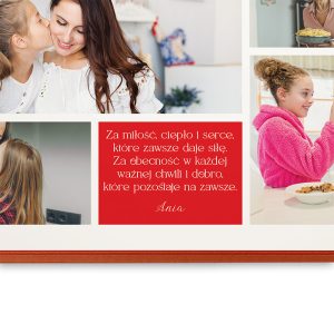 personalizowane-czekoladki.jpg Kolaż zdjęć ukazujący matkę i córkę, z tekstem inspiracyjnym w czerwonej ramce pośrodku.
