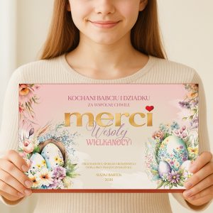 Personalizowana bombonierka MERCI z życzeniami wielkanocnymi