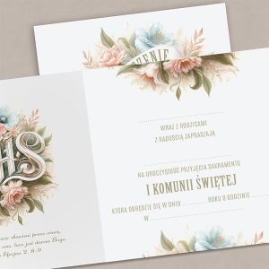 zaproszenie-na-komunie-dla-wychowawcy.jpg Elegancka kartka zaproszeniowa z kwiatowymi zdobieniami, zawierająca tekst dotyczący przyjęcia sakramentu komunii.