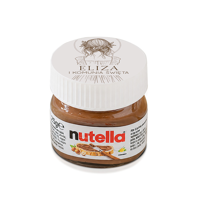 Słoik Nutelli o pojemności 25 g z etykietą.