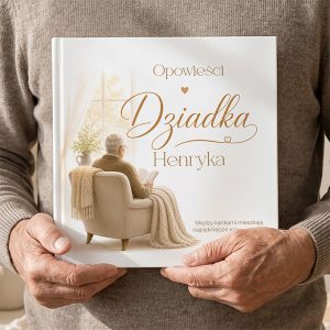 Książka wspomnień dla dziadka zawiera personalizowany napis oraz dedykację od bliskiej osoby.