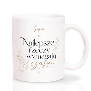 Biały kubek z motywacyjną sentencją to pomysł na prezent dla bliskiej osoby.