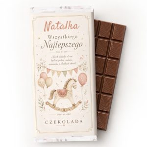 Czekolada mleczna jako drobny upominek urodzinowy dla dziewczynki.