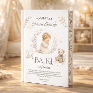 Personalizowana książka z bajkami na Chrzest dziewczynki ma imię i indywidualną dedykację.