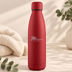 Personalizowana butelka termiczna merlot w zestawie prezentowym.