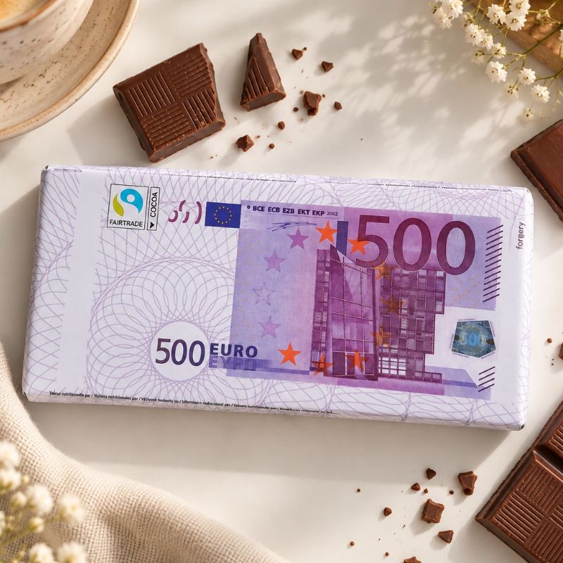 Czekolada mleczna jak banknot 500 euro, zabawny i oryginalny prezent na urodziny, osiemnastkę lub święta.