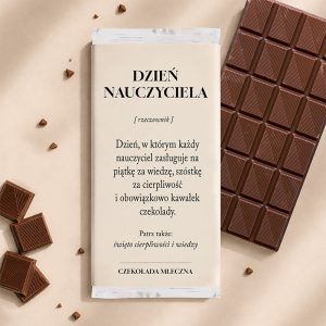 Czekolada na dzień nauczyciela w jasnym opakowaniu. Ciekawy prezent dla ulubionego nauczyciela.