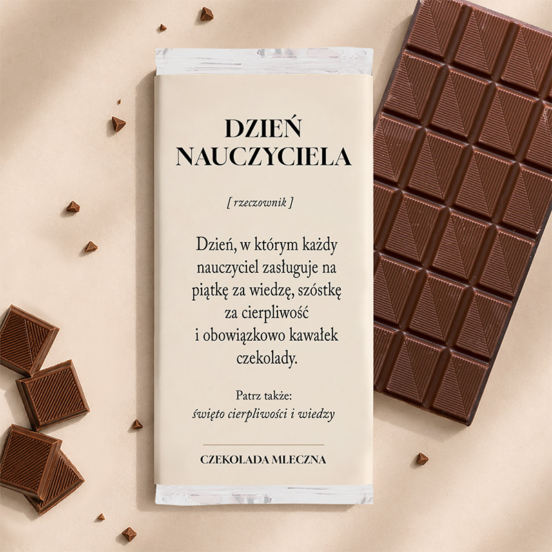 Czekolada na dzień nauczyciela w jasnym opakowaniu. Ciekawy prezent dla ulubionego nauczyciela.