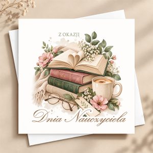 Kartka z okazji dnia nauczyciela z życzeniami.