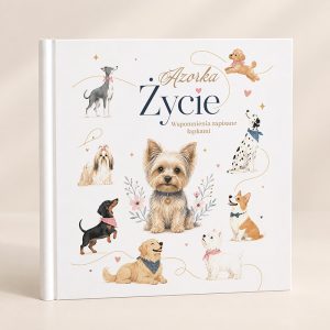Personalizowana księga wspomnień dla właściciela psa rasy york.