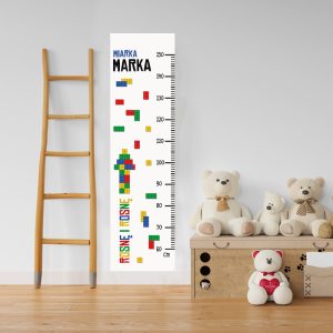 Miarka wzrostu z kolorowym motywem klocków do pokoju dziecka.