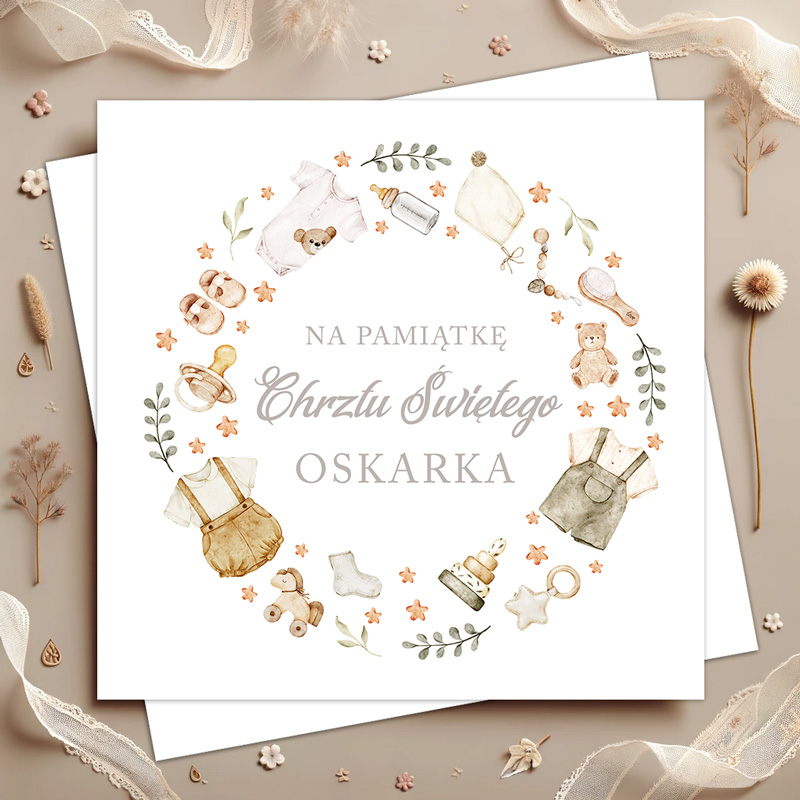 Personalizowana kartka na pamiątkę chrztu świętego z personalizowanym imieniem.