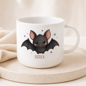 Kubek plastikowy z motywem nietoperza. Upominek na halloween dla dziecka.